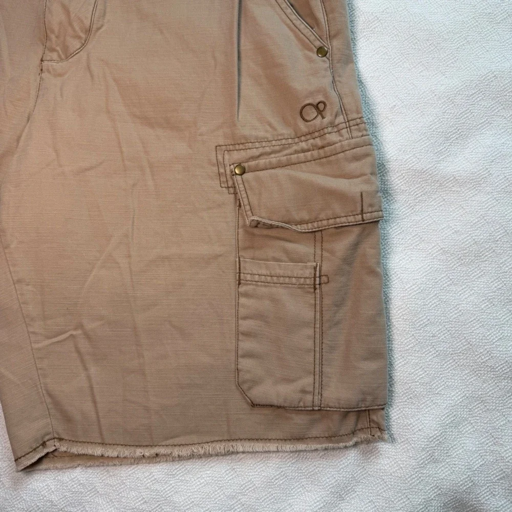 Ocean Pacific Mens Cargo Shorts Tan Khaki Ripstop Frayed Hem Utility Casual OP